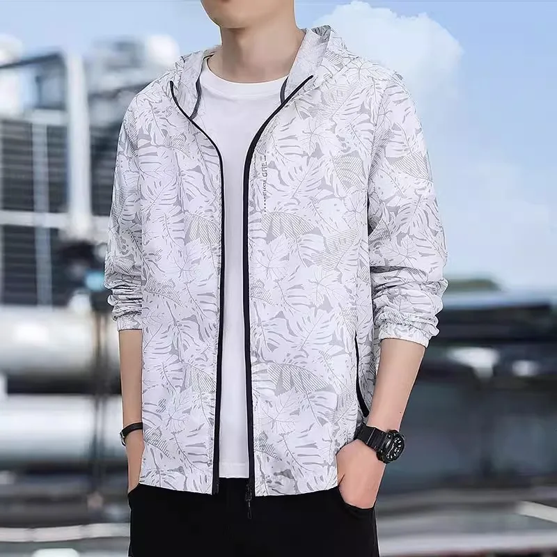 

Ice Silk Ice Sensation UV Protection Clothing Men's Loose Casual Thin Hooded Long Sve Jaet Cool Sle Summer Faion