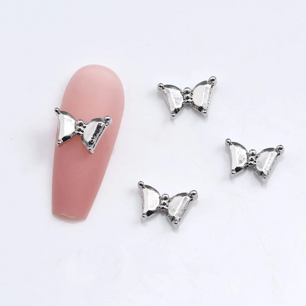 10Pcs Alloy Butterfly Nail Art Charm 3D Luxurious Metallic Butterfly Bow Flower Nail Ornament DIY Exquisite Nail Accessories