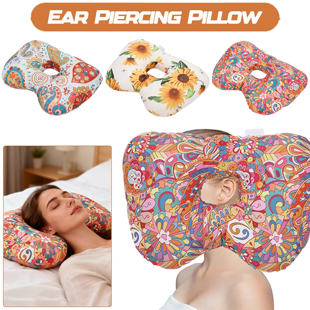 Ohrpiercing-Kissen, buntes seitliches Schlafkissen mit Loch, bequemes Ohrenschutzkissen mit Baumwollfüllung zur Linderung von Ohrenschmerzen