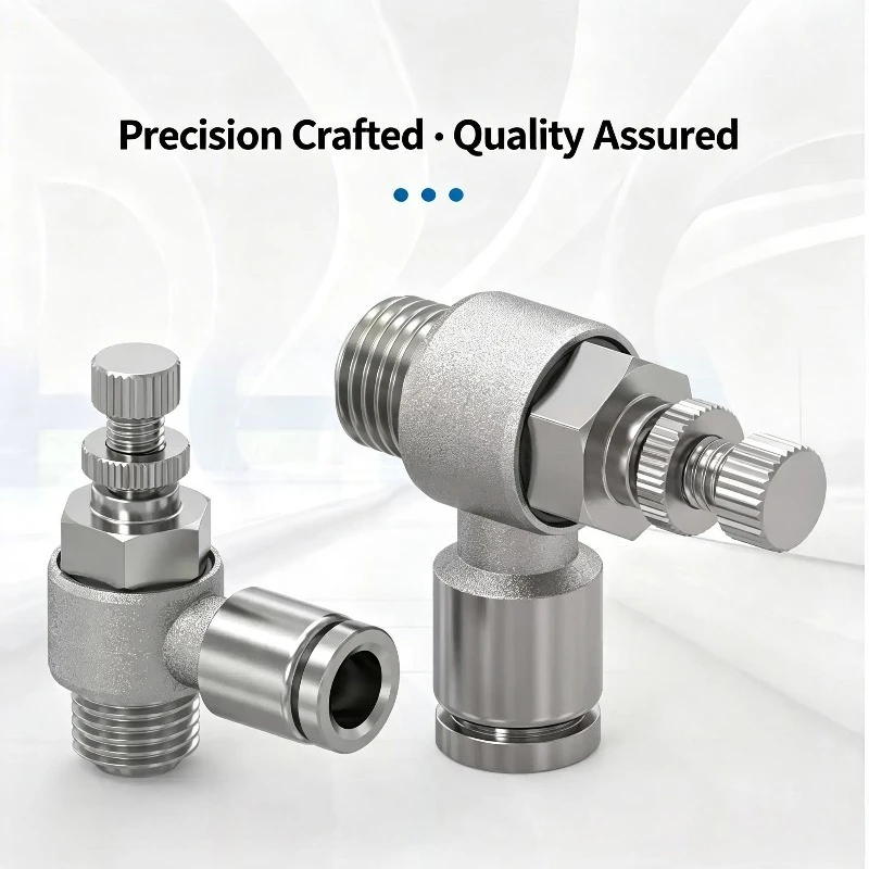 304 Stainless Steel Pneumatic Throttle Valve with SL8-01/6-m5 External Thread Quick Connector for Air Flow & Speed Regulation