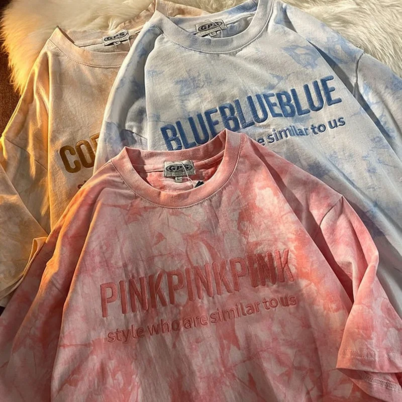 

Женская футболка ort Sve с вышивкой букв Tie Dye, хлопковая удобная дышащая повседневная футболка на весну и осень