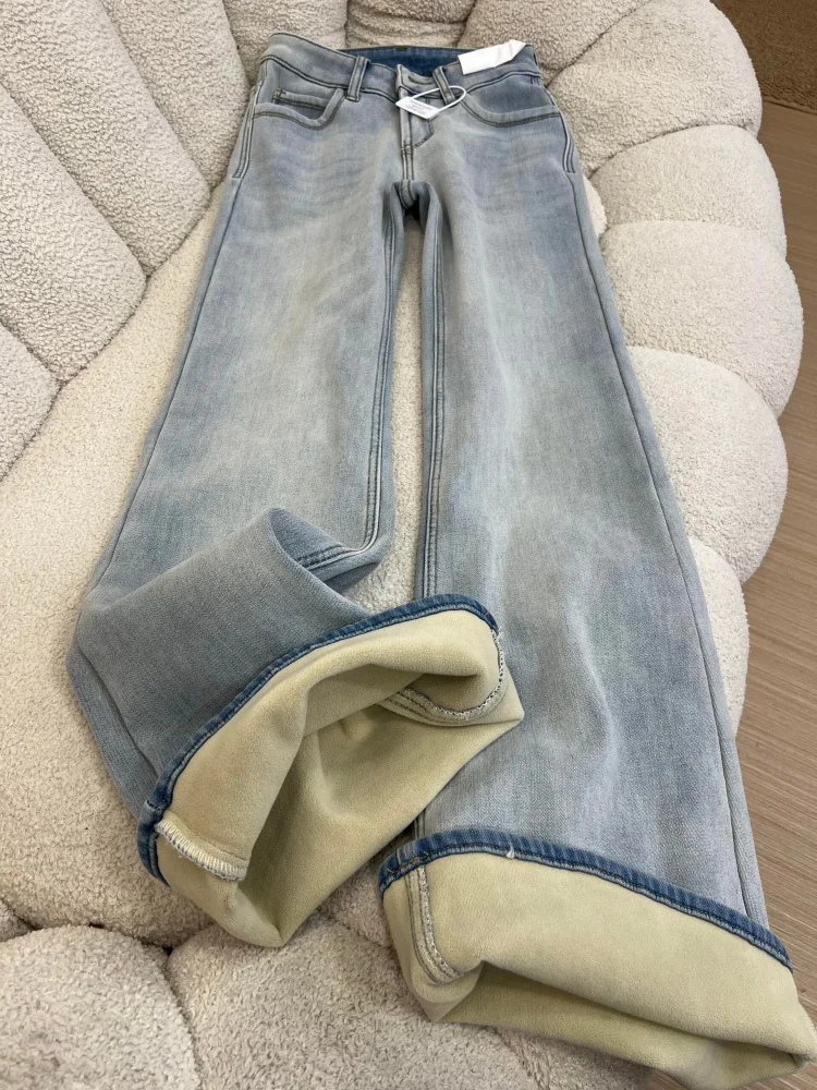 

Женские расклешенные джинсы с низкой талией на подкладке, женские осенне-зимние новые эластичные брюки-копыта небольшого размера