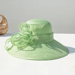 Filipiński starszy kapelusz z przędzy lnianej retro elegancki Hepburn wiatr z szerokim rondem bankietowy cylinder damski podróżny kapelusz z filtrem przeciwsłonecznym
