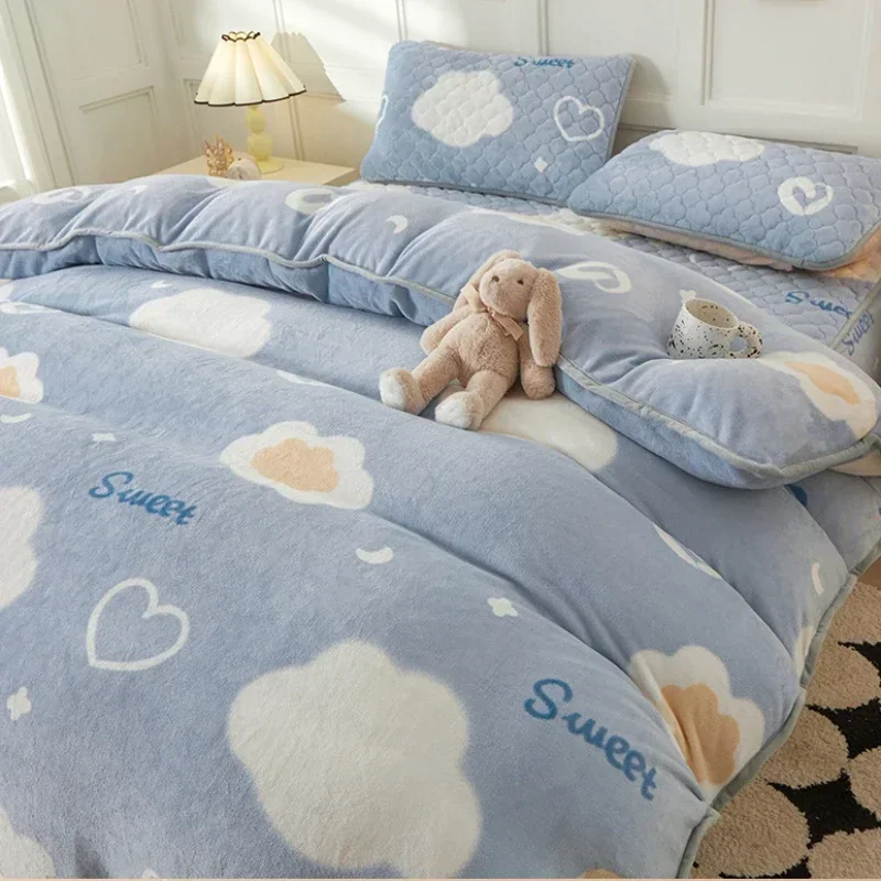 1Pc Duvet Cover Home Textile Winter Thickened Warm Double-sided Plush Cartoon Cute Quilt Cover Luxury Queen Size Comforter Cover