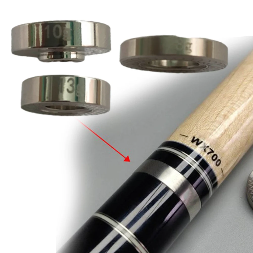 Pool Cue Performance Enhancement Selectable Stainless Steel Billiard Weight Rings from Eight to Thirteen Grams