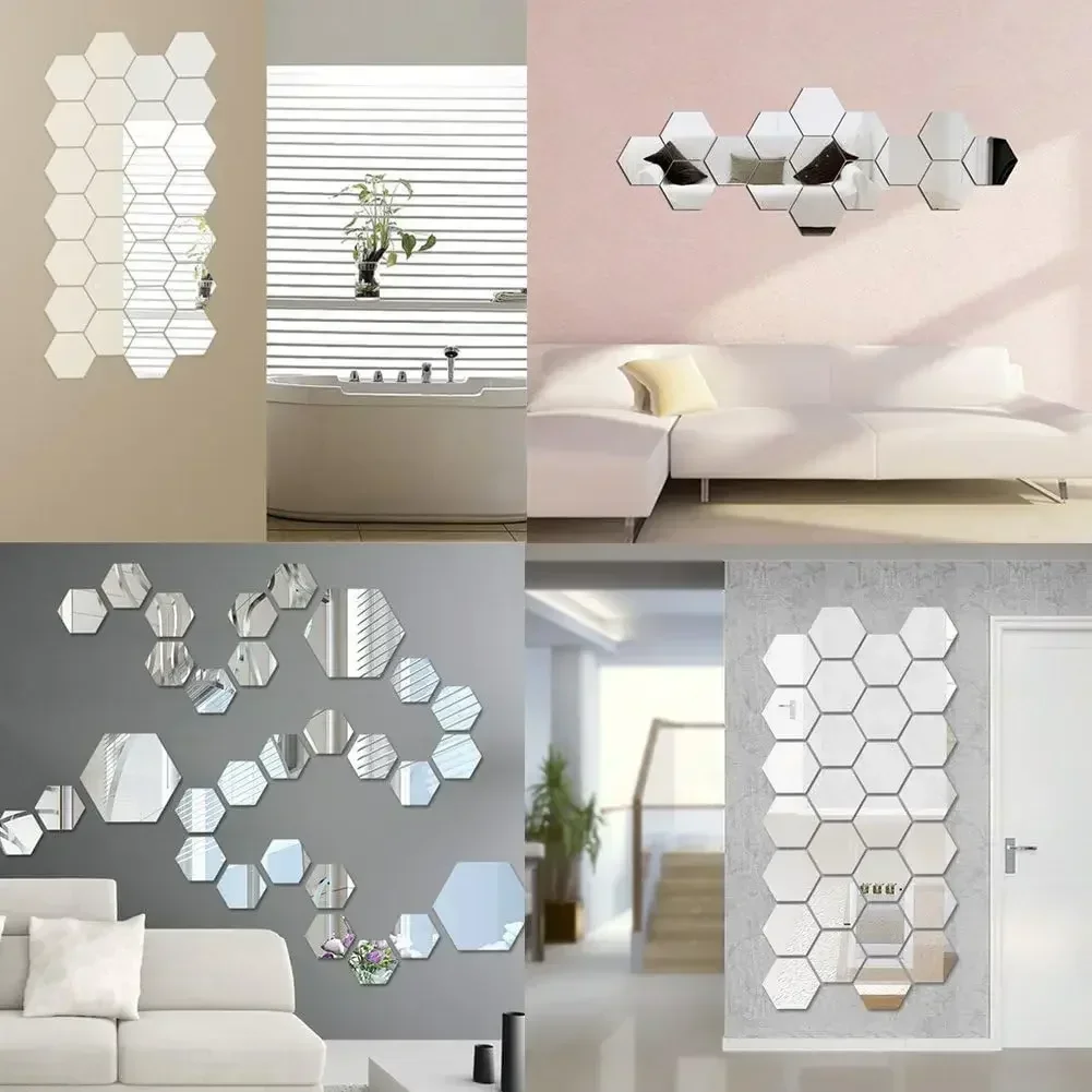 3D Mirror Wall Sticker Multiple Sizes DIY TV Background Living Room Stickers Wall Decor Bedroom Bathroom Home Decoration Hexagon