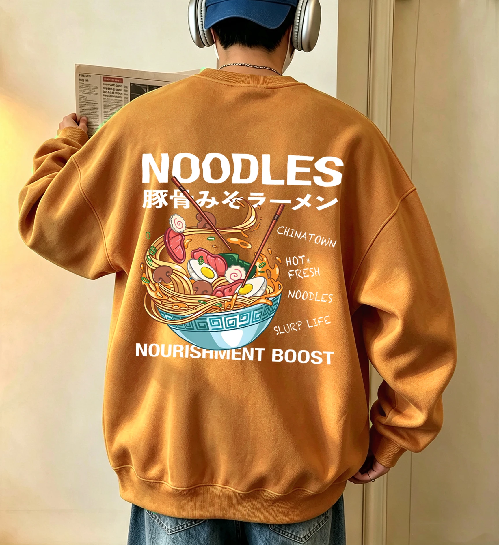 Delicious Pork Bone Lamian Noodles Prints Men Sweatshirt Fleece Streetwear Multicolor Clothes Unisex Autumn Hip Hop Long Sleeve