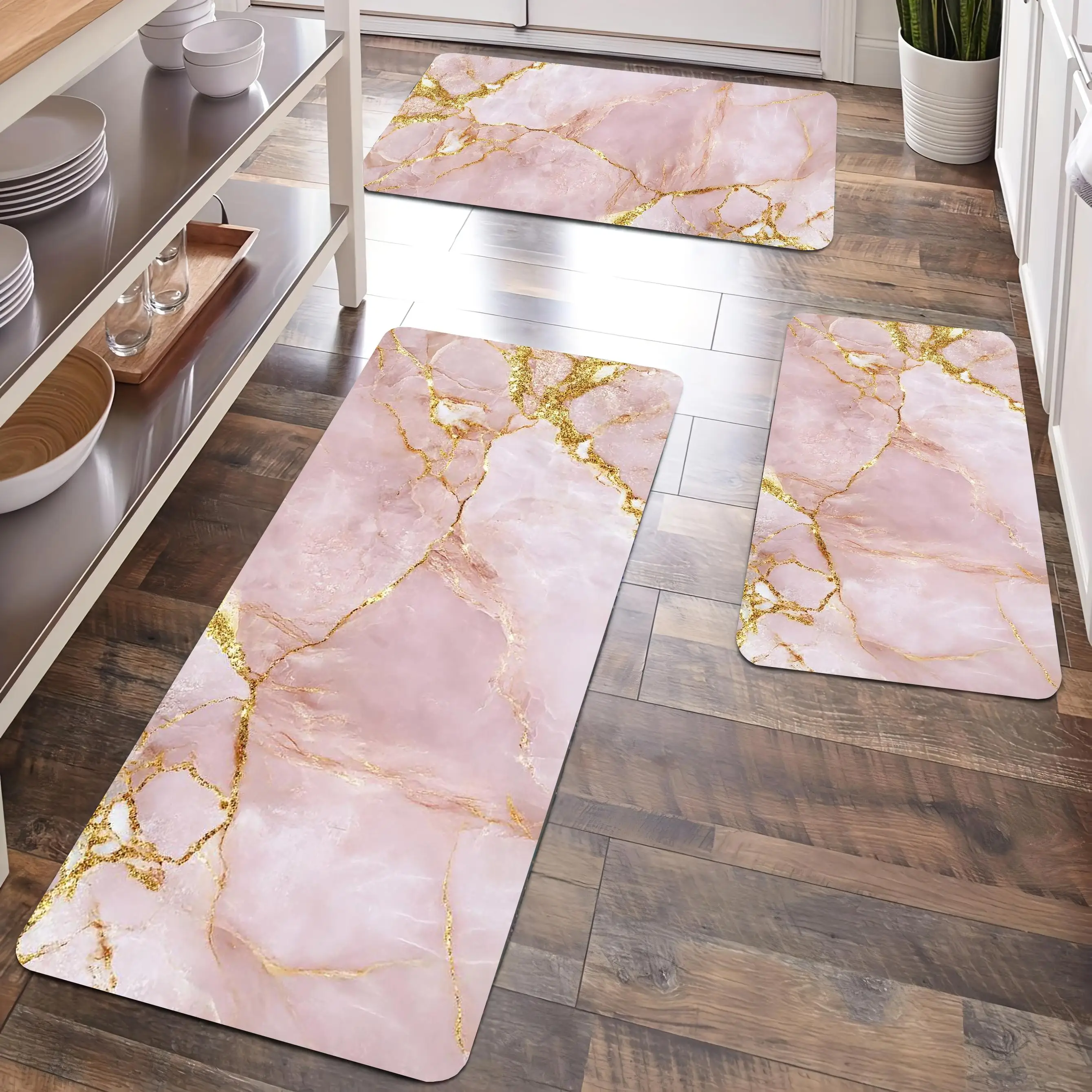 

Pink Marble Design Kitchen Carpet Flannel Anti-slip Bathroom accessories for Living room Doormat Entrance Foot mat Home Decorate