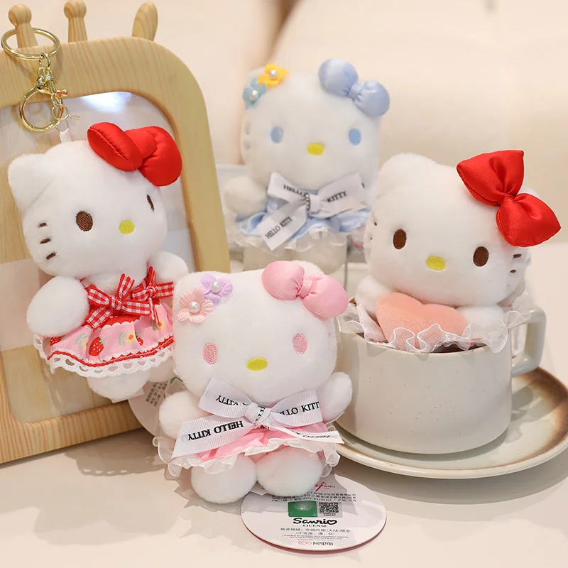 12cm Sanrio Hellokitty Plush Toys Pendant Bag Accessories Stuffed Keychain Backpack Phone Car Plush Pendant
