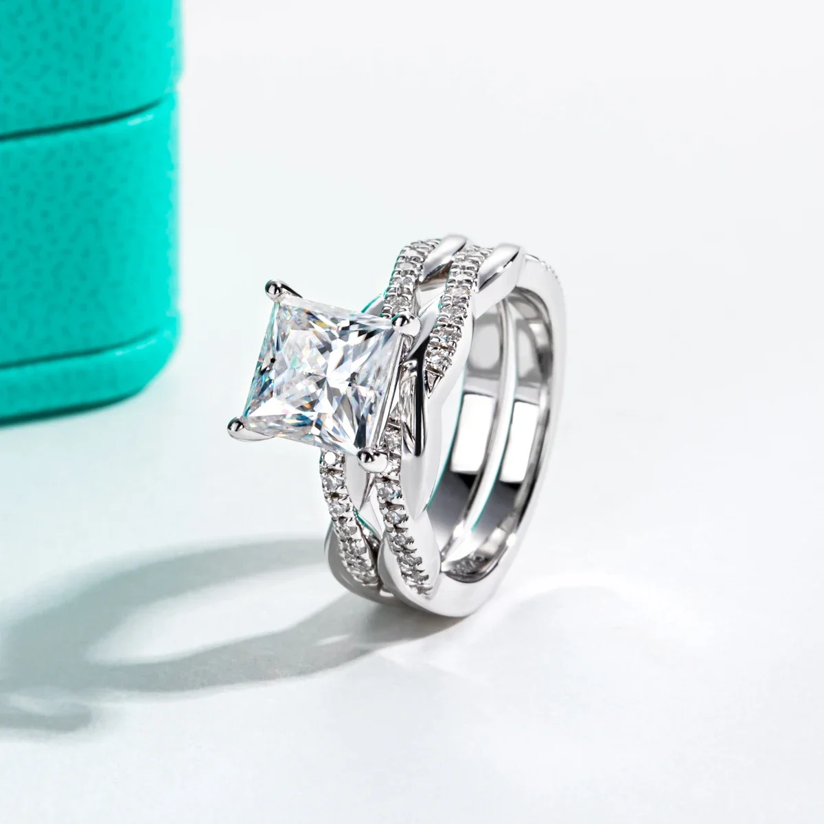 QIBAOKU 3ct Princess D Color Moissanite Engagement Rings Bridal Set S925 Sterling Silver Infinity Promise Ring for Women 2026