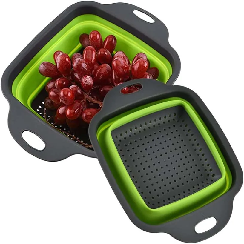 

1PC Square Collapsible Colander Silicone Kitchen Foldable Food Vegetable Fruit Strainers Drainer Washing Basket Drainage Tool