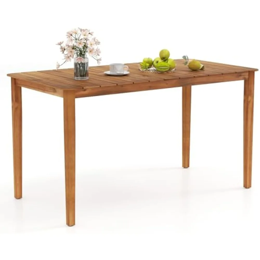 

Rectangular Outdoor Dining Table, 4-6 People Large Acacia Wood Patio Table with Slatted Tabletop