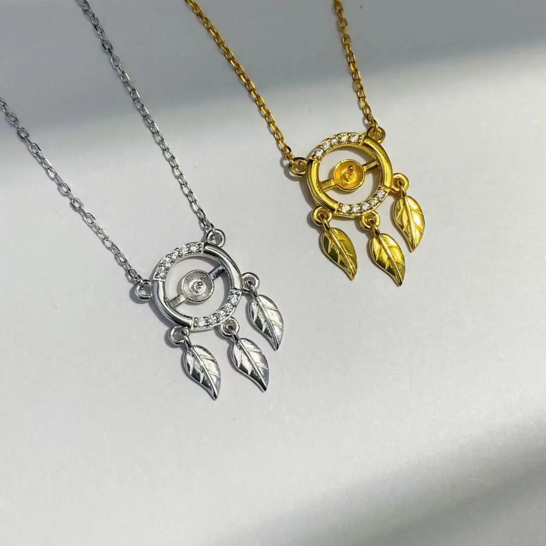 Wholesale S925 Sterling Silver Necklace Findings Jewelry Base Settings Mountings Parts Mounts for 6-7mm Pearls Stones 5pcs/lot