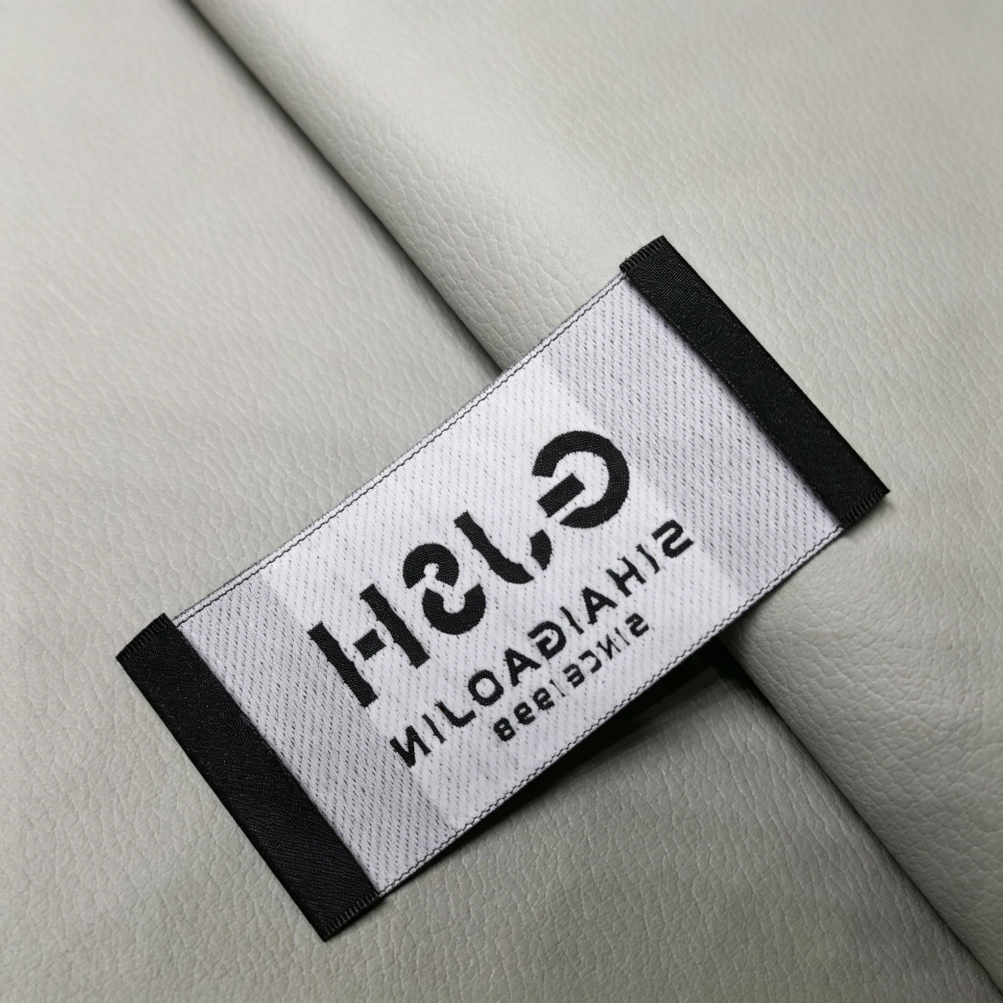 Custom Woven Clothing Labels GJSH Logo Tags Polyester Satin Material Jacquard Weaving Craft Sew On  For Clothing Brand Designer