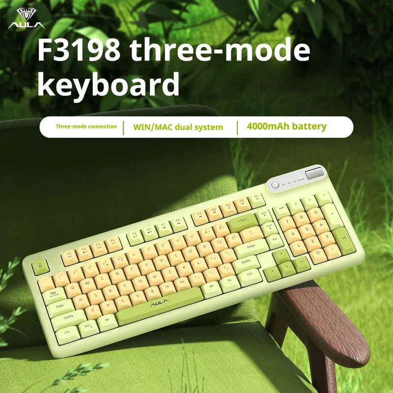 

F3198 Wireless Triple Mode Keyboard Silent Low Profile For Notebooks Office Gaming Universal RGB High Aesthetic Value For Girls