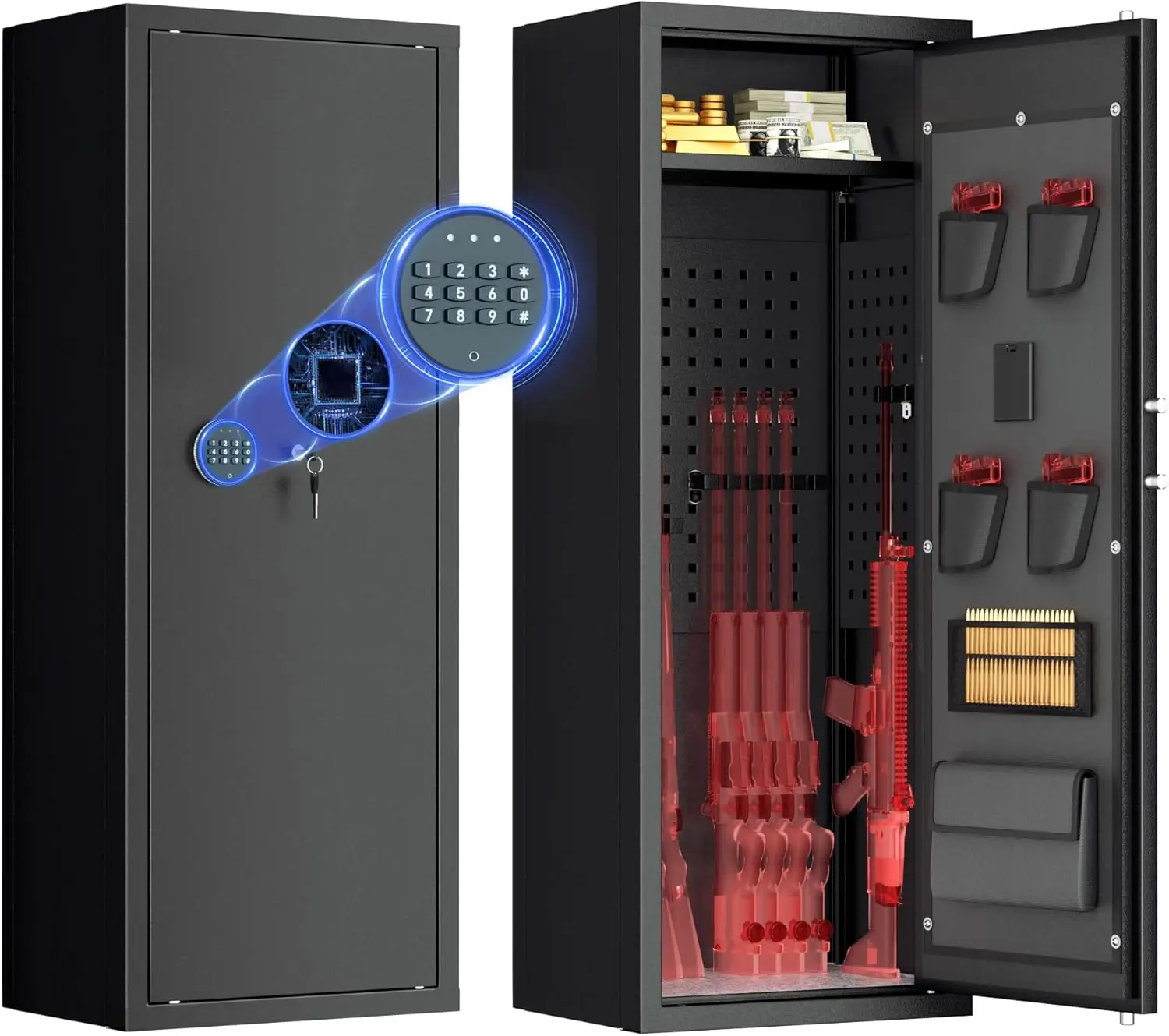 10-14 Gun Safe for Rifles and Pistols,,Locking Gun Cabinet with Rifle Rack for Home and Shotgun (Black)