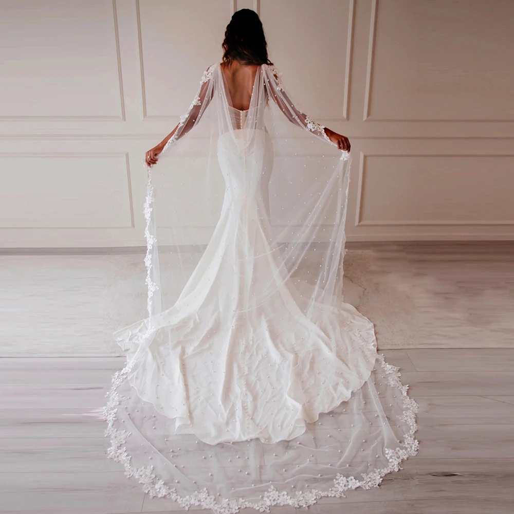 

Bride lace shawl gauze artificial pearl embellishment lace bride accessories shawl cape Women accessories for Party banquet wedd