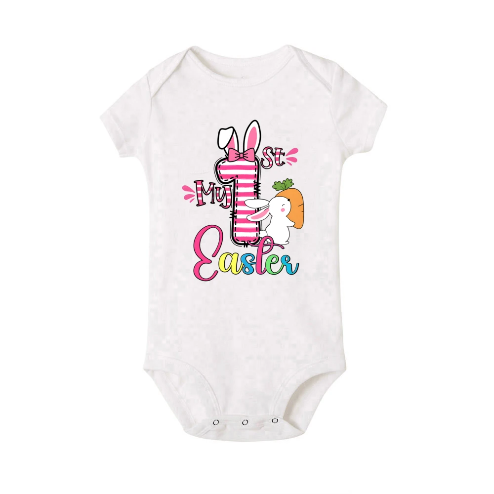 My First Easter Bunny Print Baby Bodysuit Infant Holiday Clothes Newborn Short Sleeve Romper Toddler Easter Party Romper Clothes
