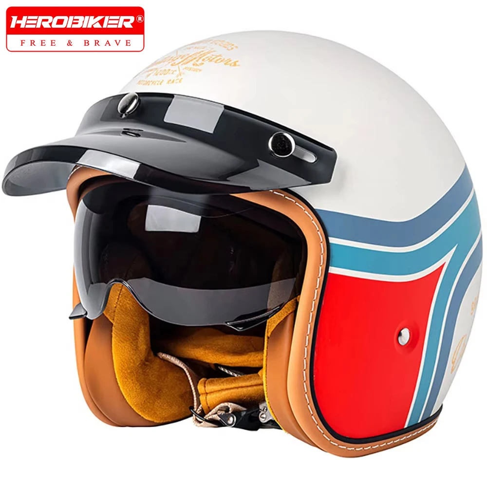 

3/4 Open Face Helmets Retro Helmet Motorcycle Helmet Vintage DOT Certification Men Women For Four Seasons Moto Helmet Half Face