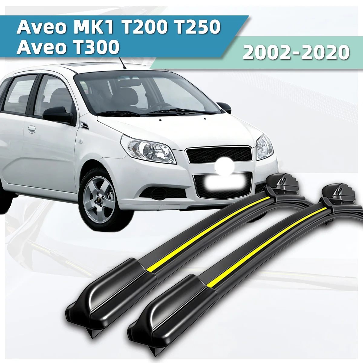Passend für Chevrolet Aveo MK1 T200 T250/Aveo T300 (2002-2020) Scheibenwischer aus Naturkautschuk, geräuscharm, für Windschutzscheiben vorne