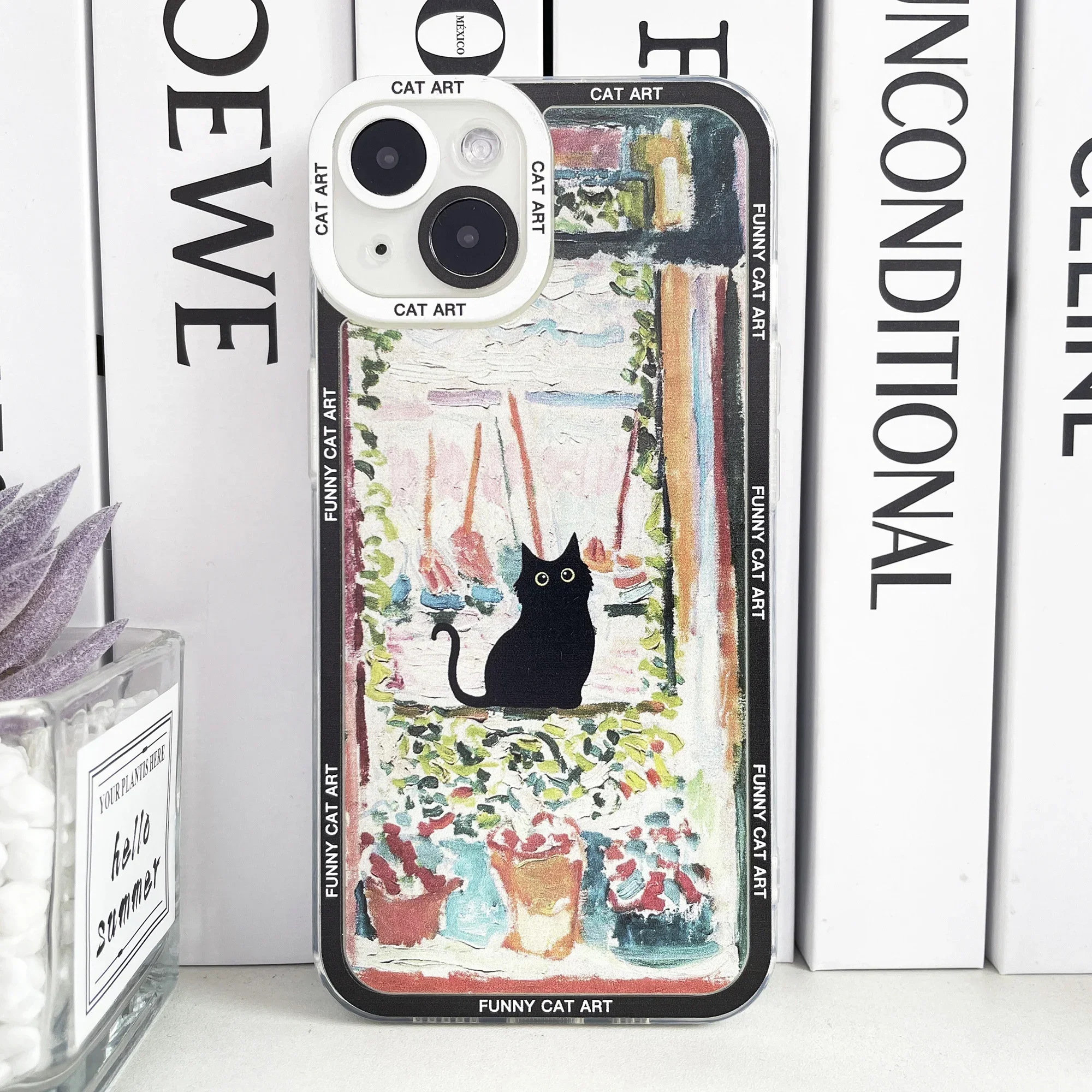 Claude Monet Van Gogh Funny Cat Art Phone Case For iPhone 16 15 14 13 12 11 Pro Max Mini XS X XR SE 7 8 Plus Clear Soft Cover