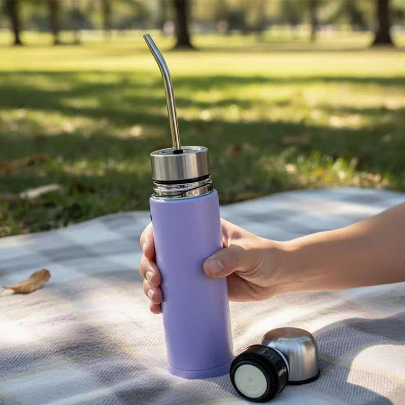 Botella Mate de acero inoxidable para autoservar, taza térmica Mate 2 en 1 con Bombilla incorporada, termo Yerba Mate todo en uno