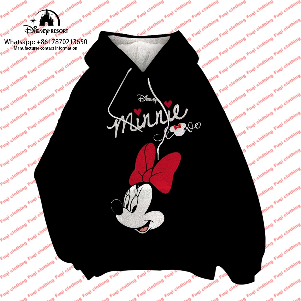 Versatile New Boys Girls Streetwear Hoodies Plush Sweatshirts Mickey Minnie Cartoon Fashion Round Neck Women's Pullover Hoodies