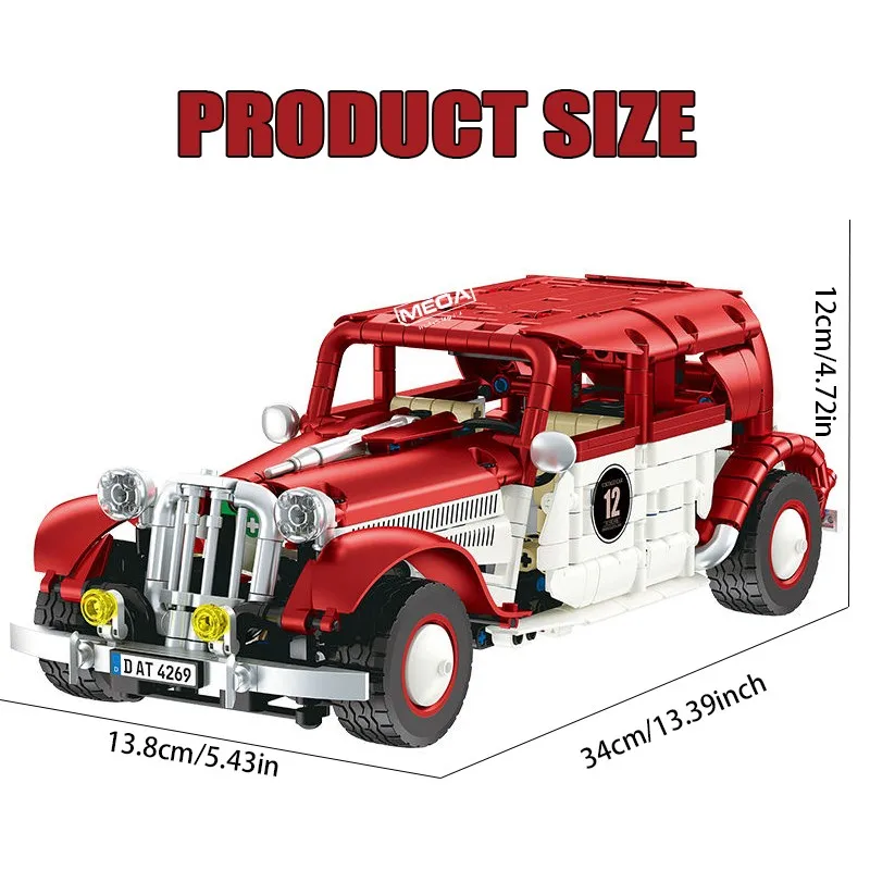 RC/APP Technical Building Blocks Vintage Car MOC Red Dynamic Version Classic Car Bricks Model High Tech Assembling Toy Gift