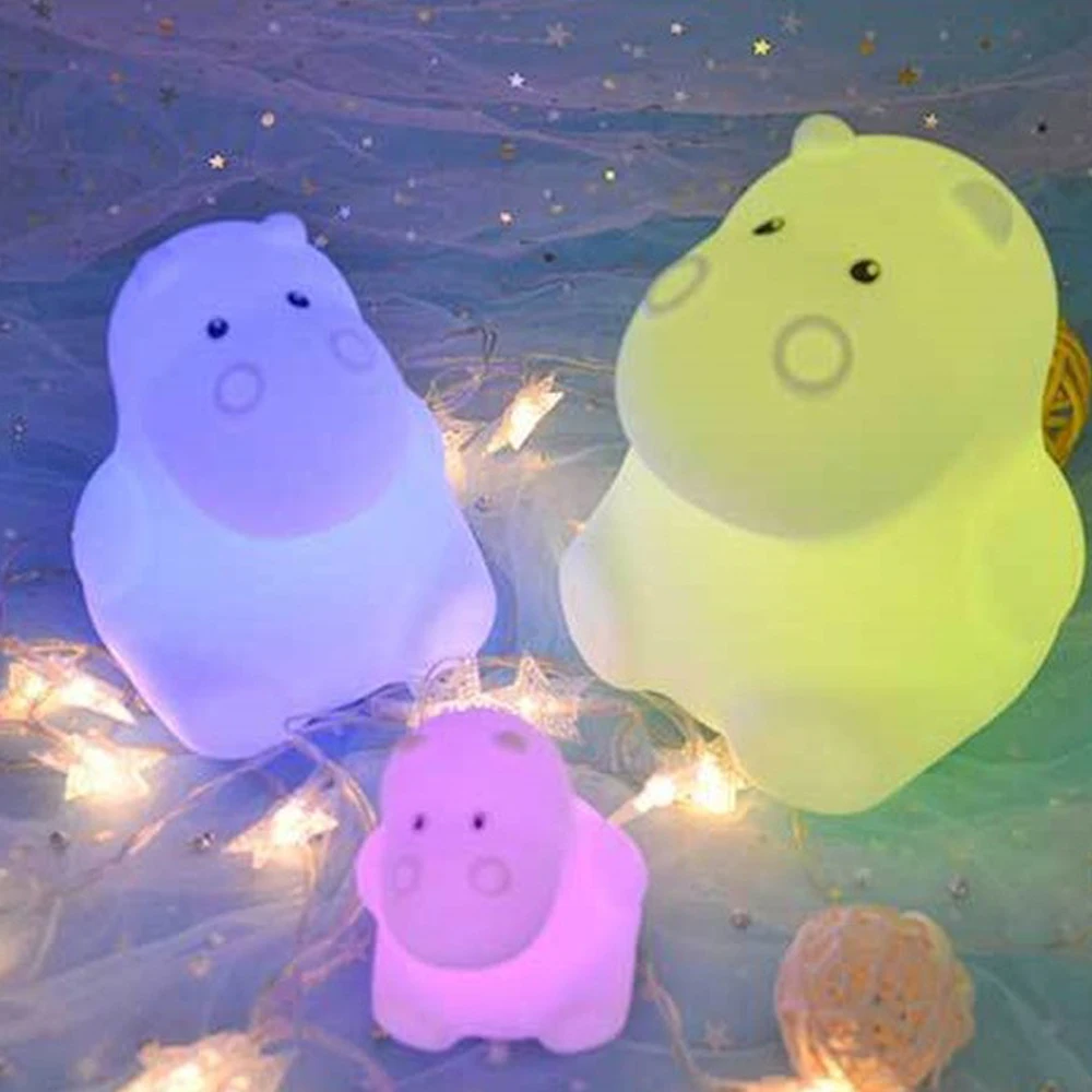 Imagem -03 - Mini Silicone Led Night Light para Crianças Lâmpada Animal Urso Hipopótamo Coruja Pinguim Coelho Cores Desenhos Animados Crianças Presente do Bebê