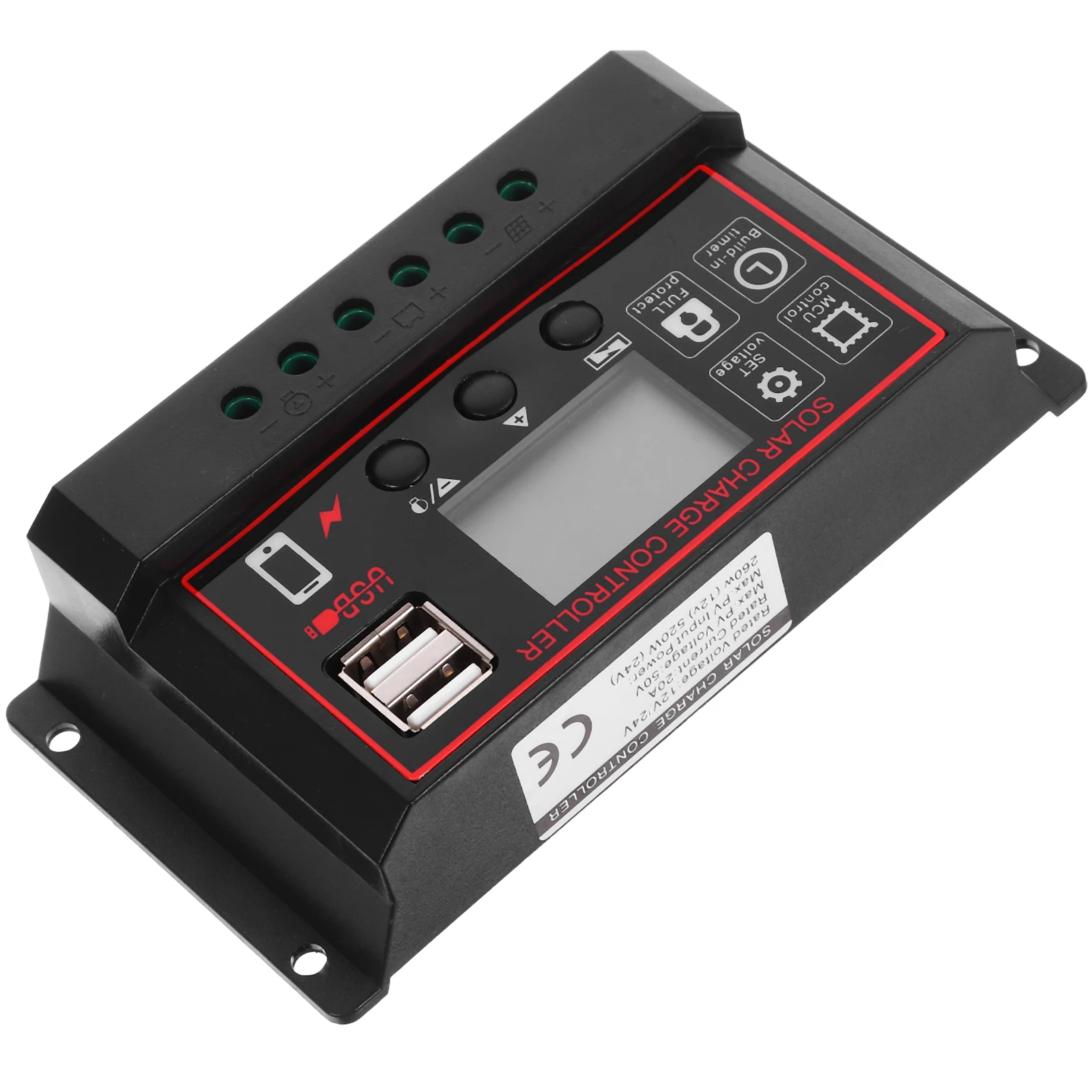 

20A 12V 24V Solar Charge Controller Lcd Usb Pwm Charging Over-Current Short Circuit Reverse Panel