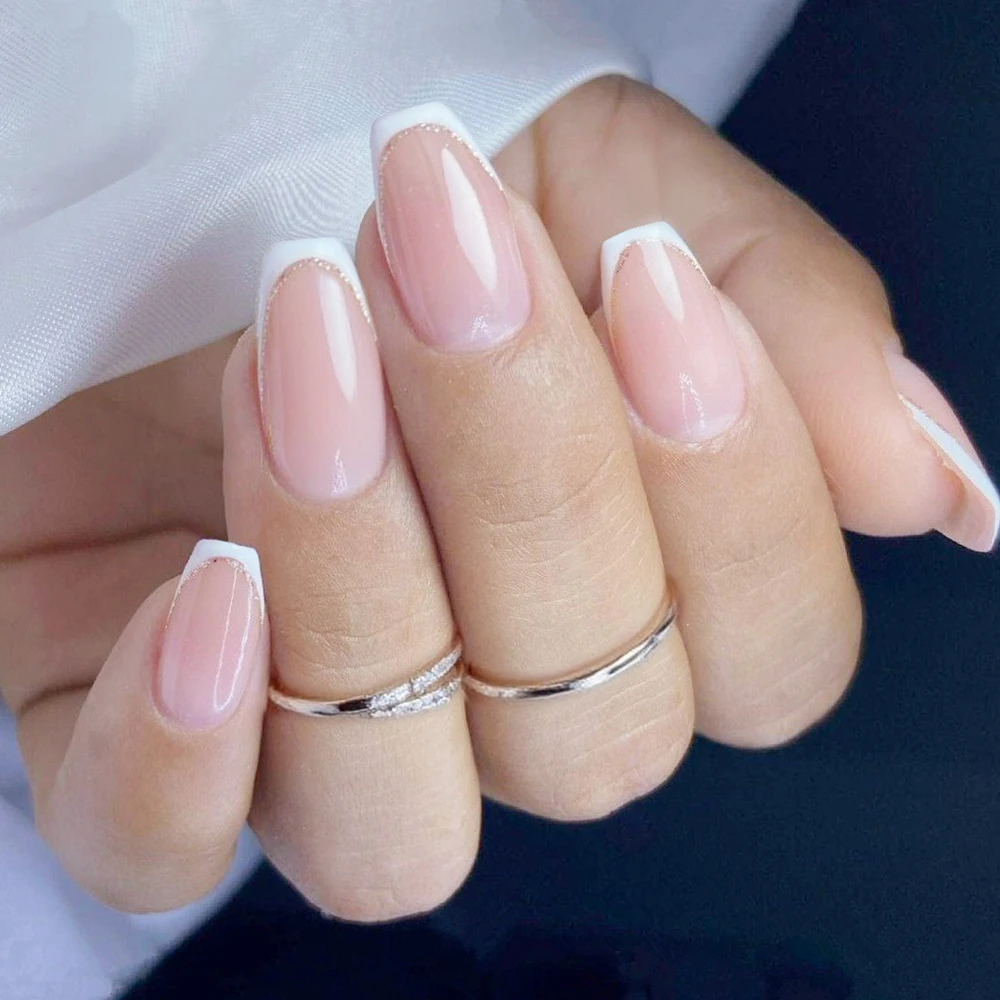 

DIY Natural Nude Short Coffin Fake Nails Press Ons Acrylic False Nails With Glue Stickers For Woman Japanese Style Manicure