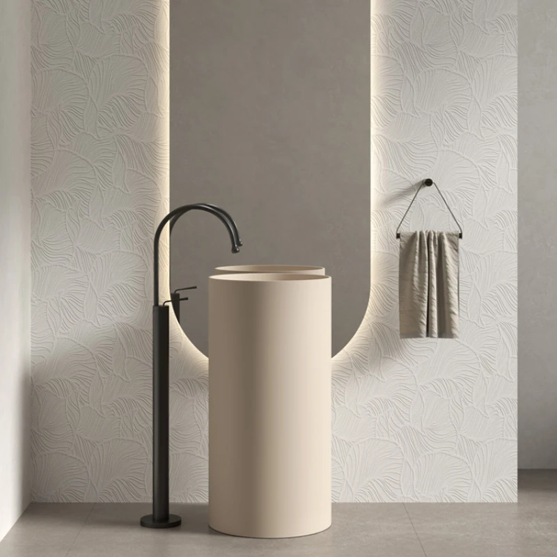 

Simple round white matte integrated floor-to-ceiling washbasin, wash basin, face basin, pillar basin, bathroom hotel