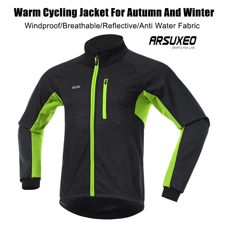 

ARSUXEO Winter Thermal Cycling Jacket Night Reflective Bicycle Jersey Windproof Waterproof Men Coat Mtb Road Bike Clothing