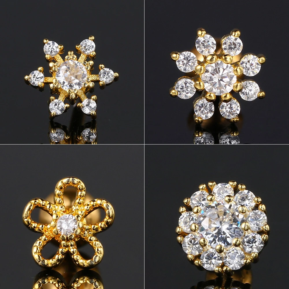 1pc Cartilage Piercing Stud Earring For Women Mini Zircon Flower Fashion Piercing Helix Tragus Ear Accessories Body Jewelry Gift