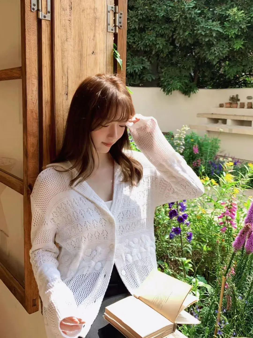 

Korean Style Commute White Sun Protection Knitted Open Cardigan Women Summer Loose Slim Hollow Cover up Long Sleeve Top Thin