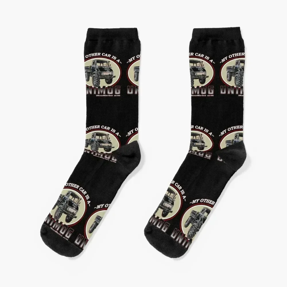 

My other car is a UNIMOG (black background) Socks winter designer new year Men's Socks Women's