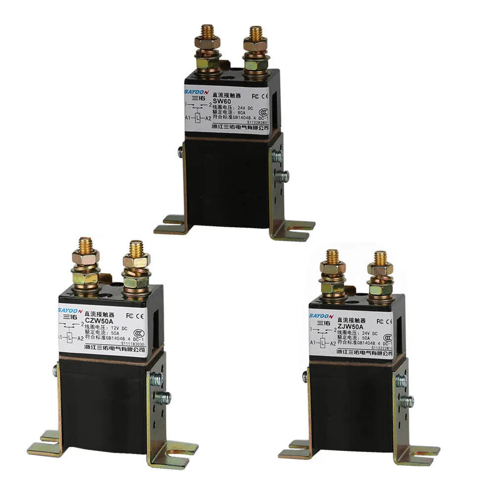 CZW50A ZJW50A SW60 50A 80A 12V 24V 36V 48V 60V 72V 84V 1NO DC Contactor use for electric machinery floor sweeper throwing cars