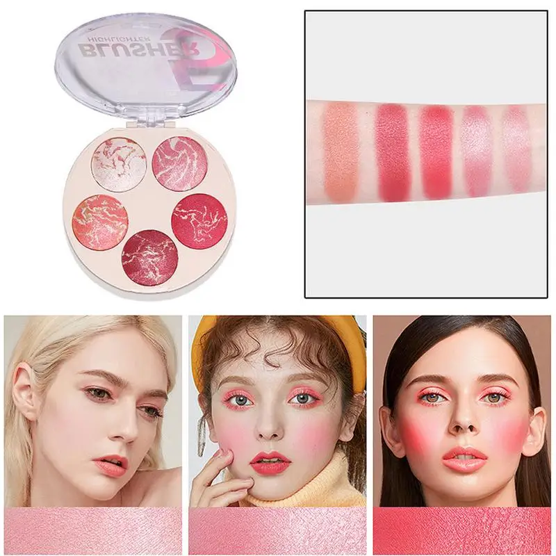 5 Kleuren Poeder Blusher Palet Voor Ogen Wangen Lippen Sterk Gepigmenteerde Glinsterende Oogschaduw Blush Palet Blendable Cosmetica