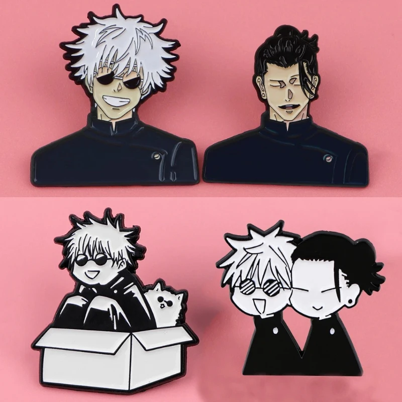 

4pcs Cool Boy Anime Jujutsu Brooch Cute Gojo Satoru Itadori Yuji lapel badge backpack shirt clothes Jewelry Accessories Gift