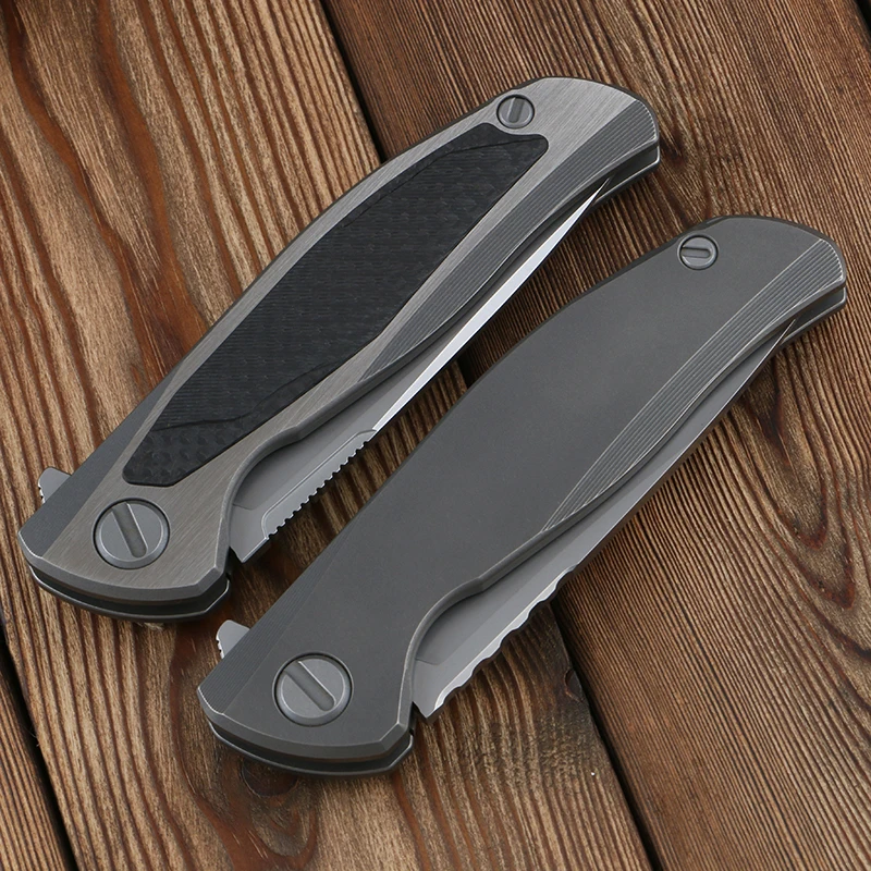 Imagem -04 - Green Plum F95nl Bearing Folding Knife Vg10 Blade Fibra de Carbono Tc4 Titanium Alloy Handle Outdoor Camping Portable Edc Tools