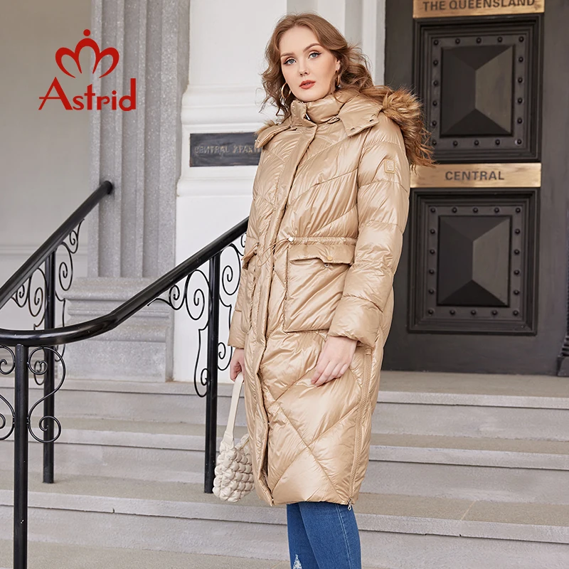 Astrid Winter Vrouwen Parka Mode Gewatteerde Jas Oversize Hooded Natuurlijke Bontkraag Bio Pluis Hight Kwaliteit Vrouwelijke Kleding