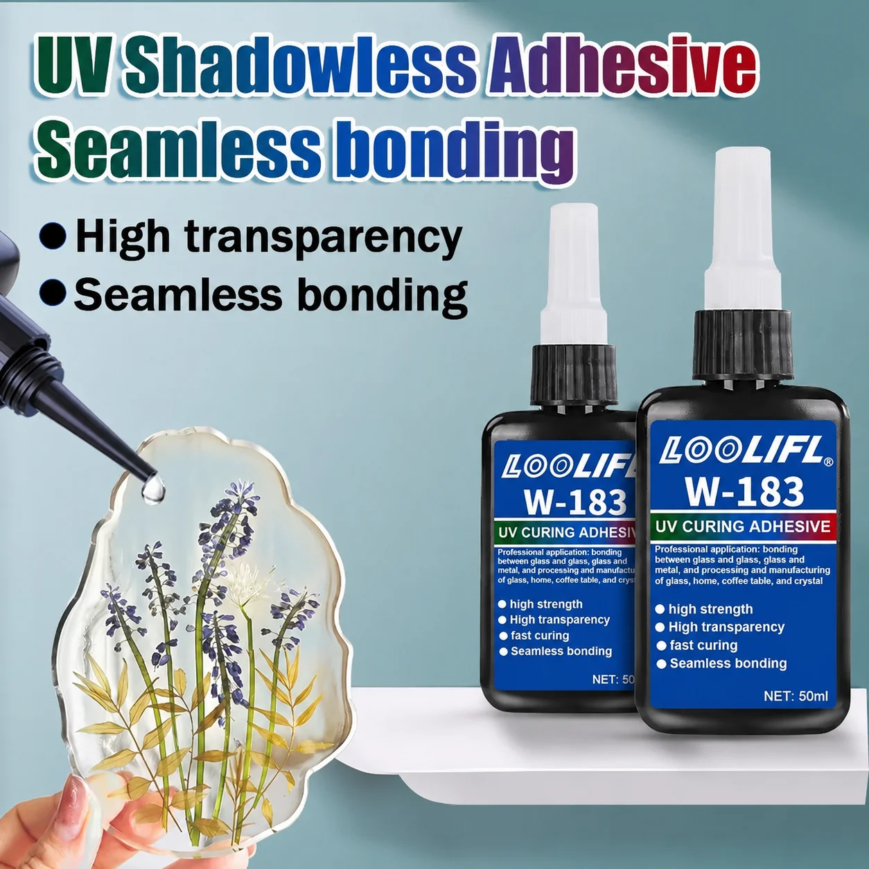 LOOLIFL Nuevo W-183 Fuerte 50ml UV Pegamento Adhesivo de Curado UV Cristal y Metal ABS Bonding Soldadura Con lámpara de curado UV