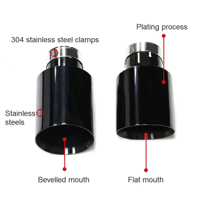 1Piece Car Black Stainless Steel Exhaust System Muffler Tip End Bevel Edge Outlet Universal Modified Exhaust Pipe Accessories