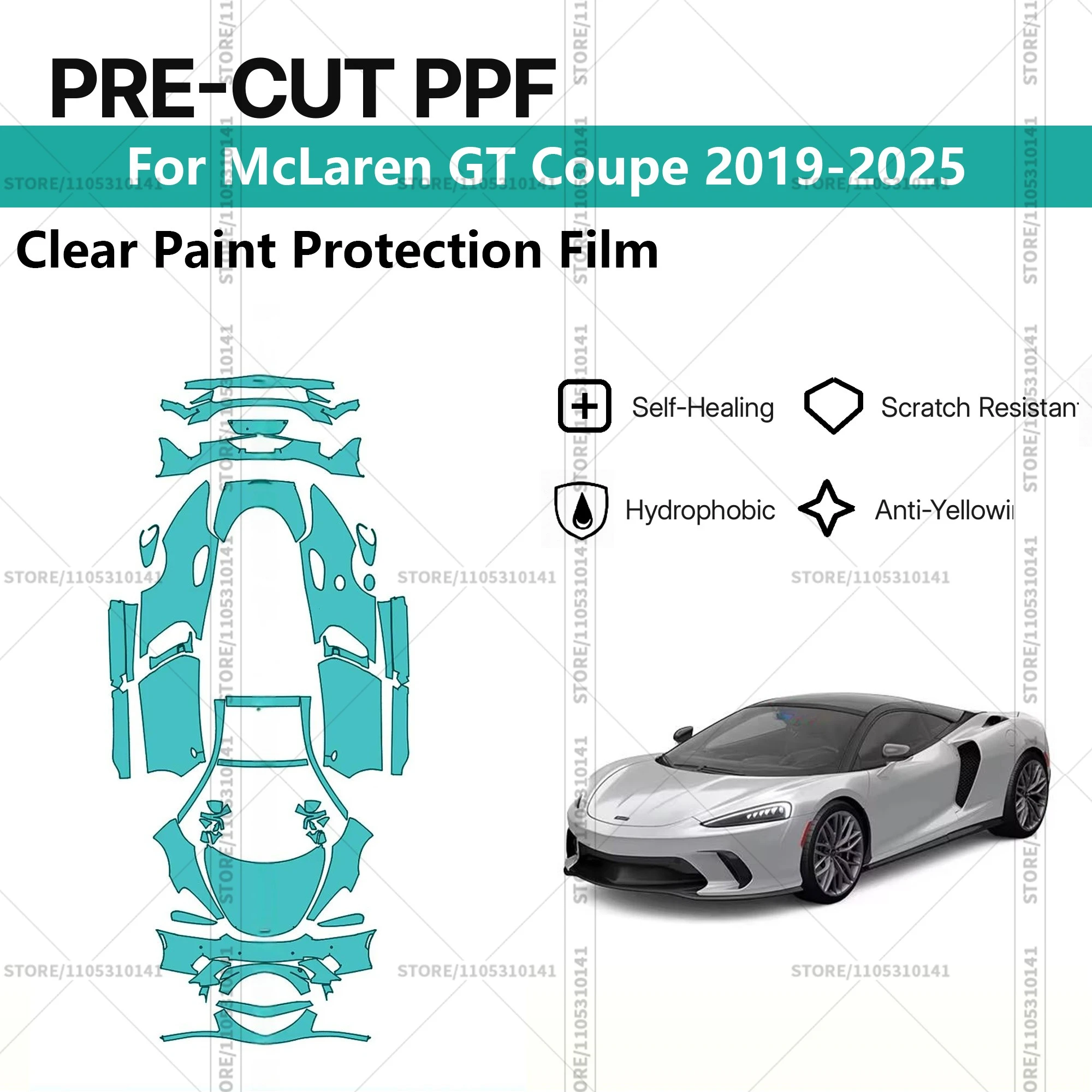 

Предварительно нарезанная прозрачная защитная пленка PPF для автомобиля, полная защита кузова для McLaren GT Coupe 2019-2025, профессиональная
