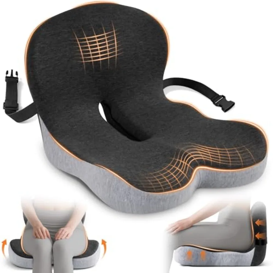 

Seat Cushion, Office Chair Cushions for Tailbone Relief, Seat Cushions for Office Chair with L-Shaped Ergonomic Design and Adju