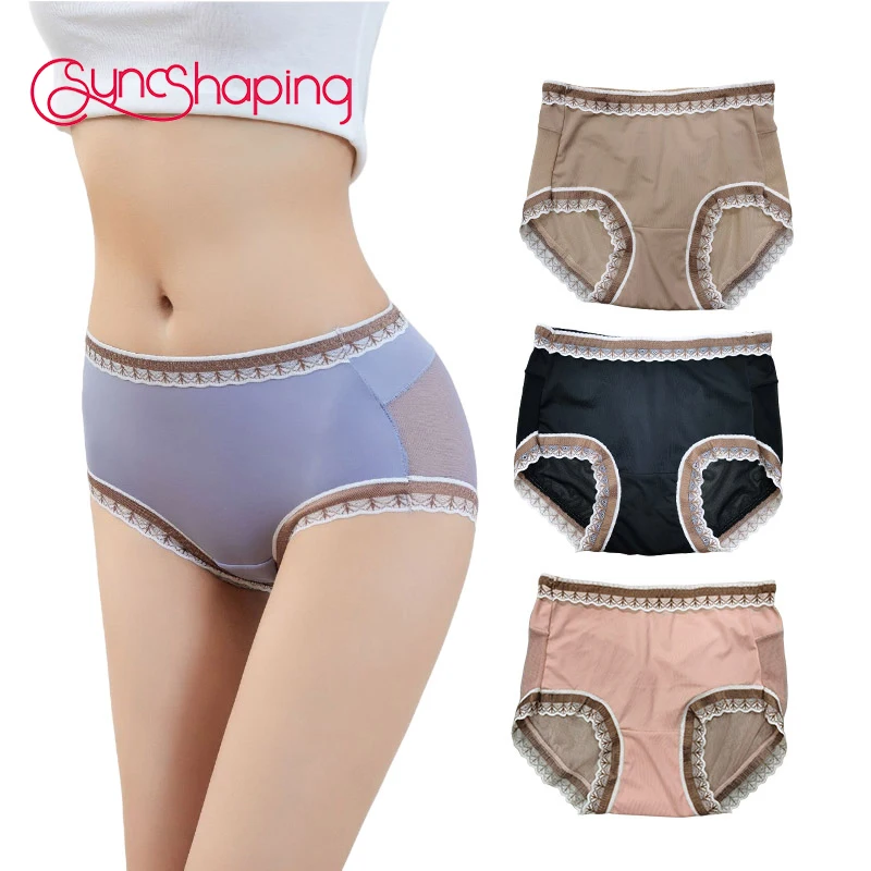 

Syncshaping Sexy Lace Panties 2023 New Shaping Underwear Solid Color Intimates Female Corset Mid-rise Breathablle Soft Lingerie