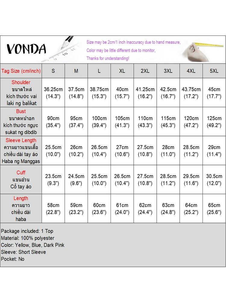 VONDA femmes chemisier à volants décontracté manches bouffantes élégant bureau hauts 2025 femme col rond chemises travail couleur unie Blusas Chemise