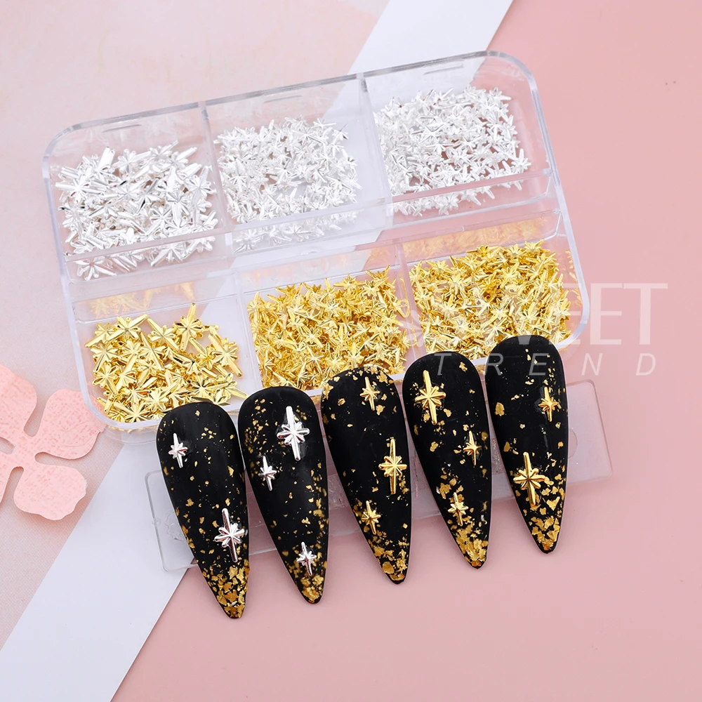 อุปกรณ์ตกแต่งเล็บรูปดาวสีทองเงิน 1/3 กล่อง  อะไหล่ตกแต่งเล็บรูปดาว  จี้เล็บรูปดาว  จี้เล็บรูปหัวใจเล็กๆ  สำหรับตกแต่งเล็บ DIY