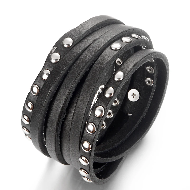 Multi-turn Punk Rock 069 Real Genuine Leather Bangle Bracelet Charm Jewelry For Women Men Gift 65cm 25.6inch