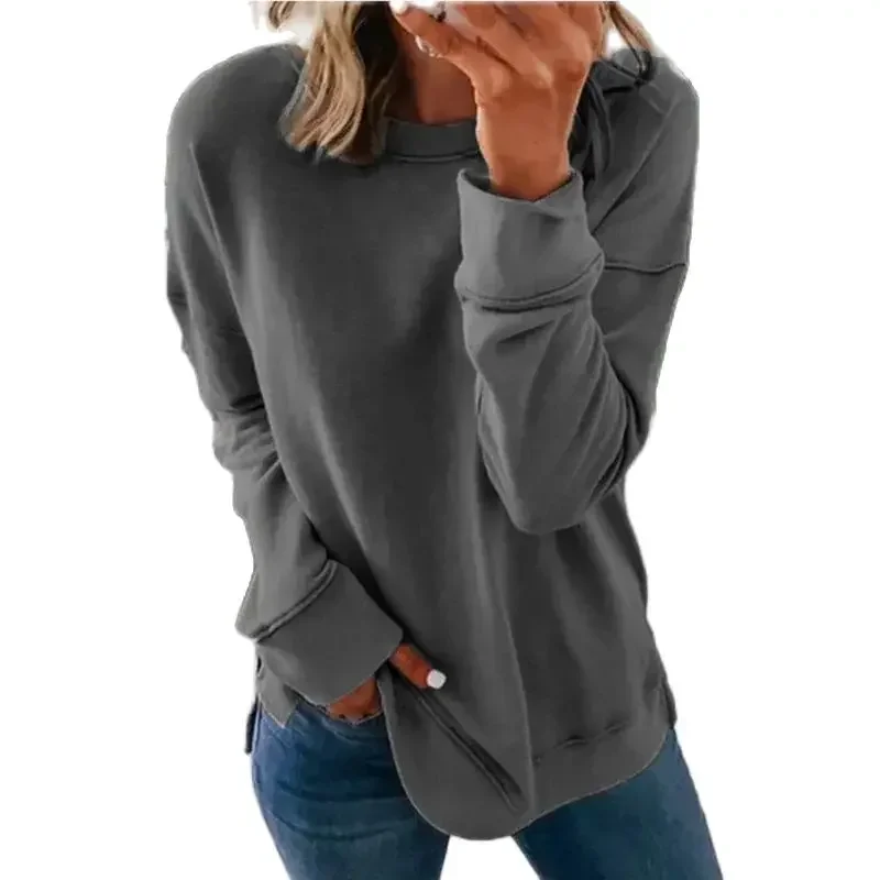 

2024 Autumn Winter Solid Color Women T-Shirt O Neck Pullover Long Sleeve Tops New Comfortable Casual Commuter Loose Female Tees